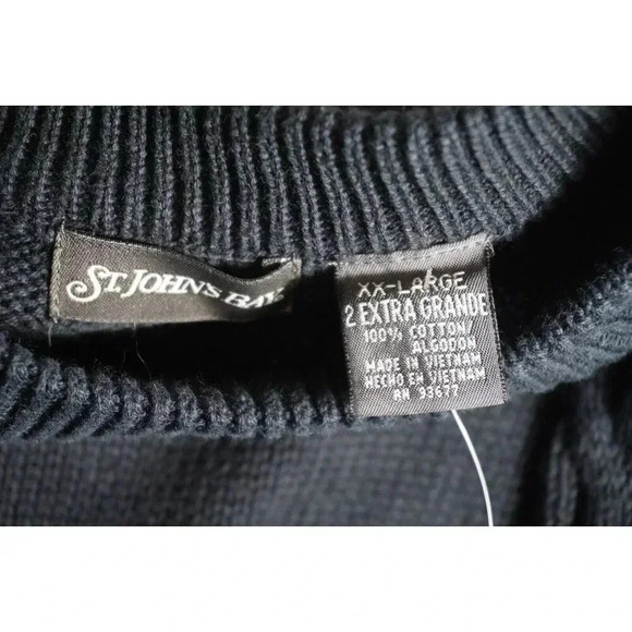 Vintage St Johns Bay Black Cable Knit Sweater; Mens XXL; Grandpa - Picture 11 of 12